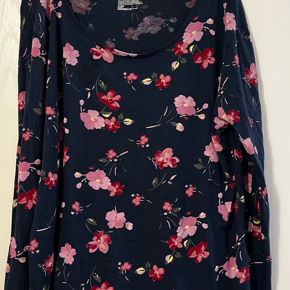 Terra & Sky Floral Long Sleeve Top - Navy and Pink
